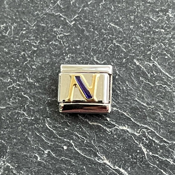Zoppini Stainless Steel and Gold Blue Enameled N Initial Charm - Picture 1 of 6